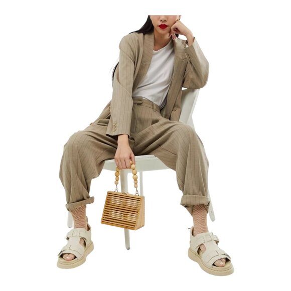 Asos Design Triangular Natural Bamboo Beaded Handled Bag Crossbody - Picture 2 of 11